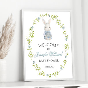 Póster Bienvenida a la pequeña conejita azul lindo bebé n