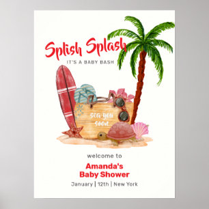 Póster Bienvenida a la playa de palmeras del océano Surf 