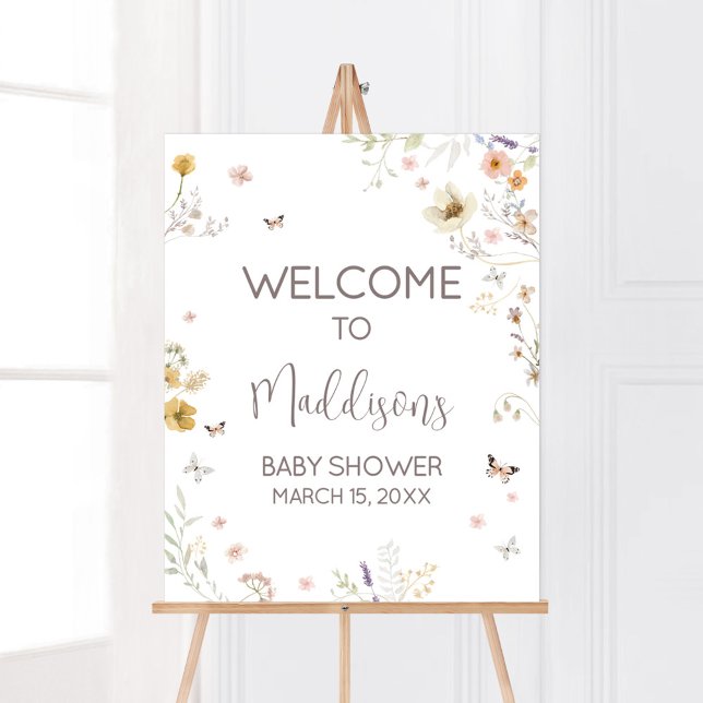 Póster Bienvenida a la primavera botánica de Little Wildf (Botanical Spring Little Wildflower Baby Shower Welcome Sign)