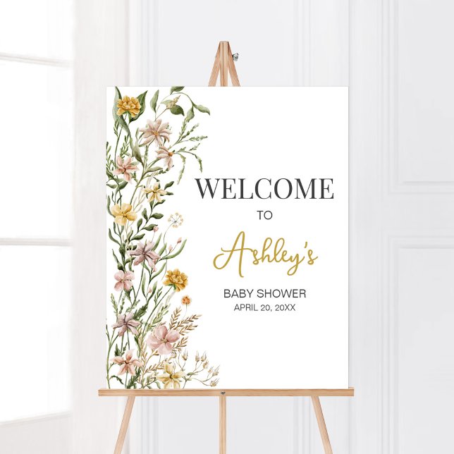 Póster Bienvenida a la primavera de la flor silvestre Bab (Floral Baby in Bloom Baby Shower Welcome Sign)