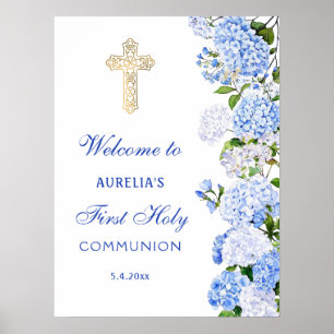 Póster Bienvenida a la Primera Comunión de Hortensia Azul
