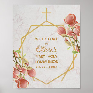 Póster Bienvenida a la Primera Comunión Floral Rosa Magno