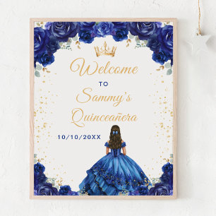 Póster Bienvenida a la Princesa Azul Oscura Quinceañera