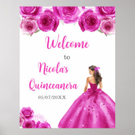 Póster Bienvenida a la princesa con vestimenta rosa calie