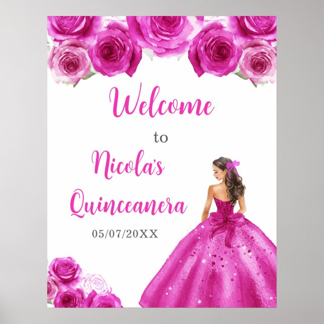 Póster Bienvenida a la princesa con vestimenta rosa calie (Frente)