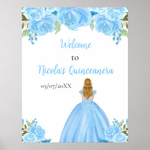 Póster Bienvenida a la Princesa de Cabello Rubio Quinceañ