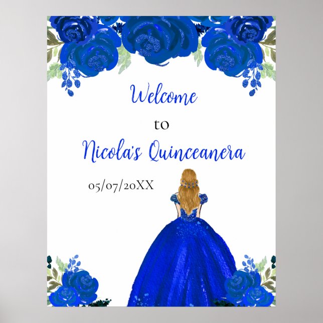Póster Bienvenida a la Princesa de Cabello Rubio Quinceañ (Frente)