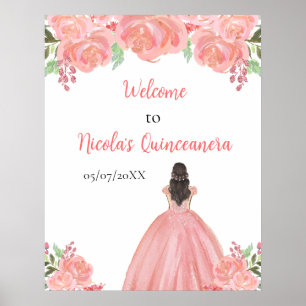 Póster Bienvenida a la princesa de pelo marrón rosa Quinc