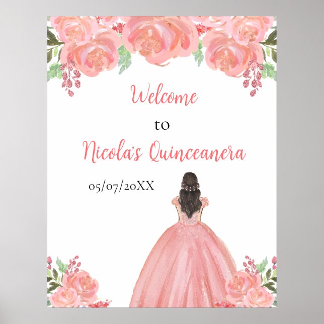 Póster Bienvenida a la princesa de pelo marrón rosa Quinc (Frente)