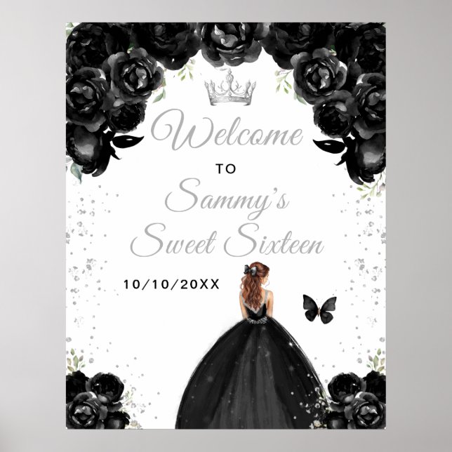 Póster Bienvenida a la princesa de pelo negro marrón (Frente)