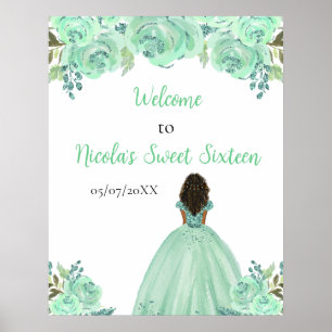 Póster Bienvenida a la princesa de piel oscura Mint Sweet