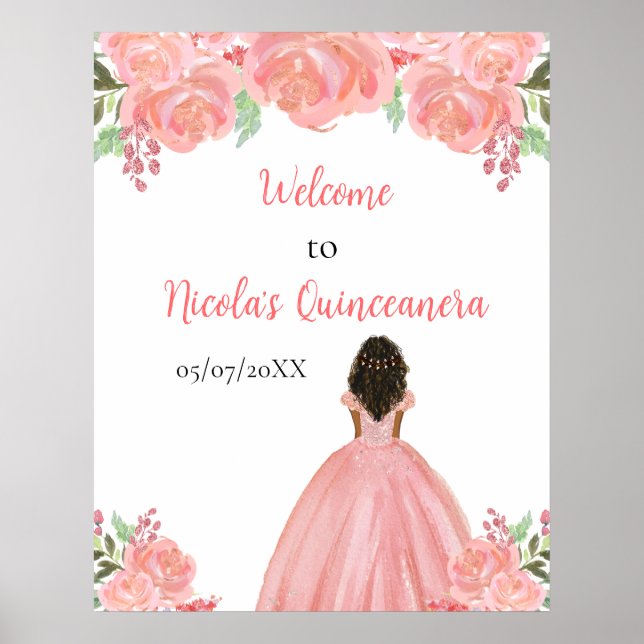 Póster Bienvenida a la Princesa de Piel Oscura Rosa Quinc (Frente)