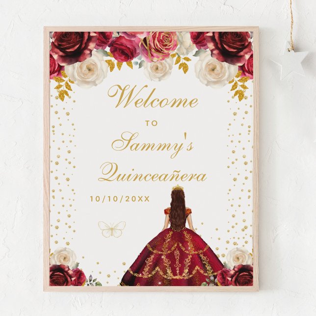 Póster Bienvenida a la Princesa Floral Roja Quinceañera (Subido por el creador)