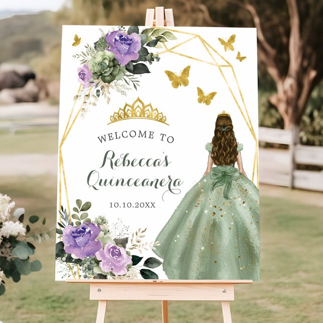 Póster Bienvenida a la princesa Quinceañera Green Purple (Subido por el creador)