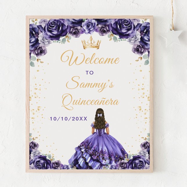 Póster Bienvenida a la princesa Quinceañera morada oscura (Subido por el creador)