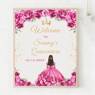 Póster Bienvenida a la Princesa Quinceañera Rosa Caliente