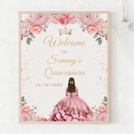 Póster Bienvenida a la princesa rosa Rosa Quinceañera