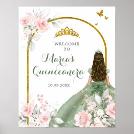 Póster Bienvenida a la princesa Sage Green Gold Quinceane