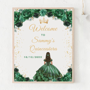 Póster Bienvenida a la Quinceañera Princesa Verde Oscuro