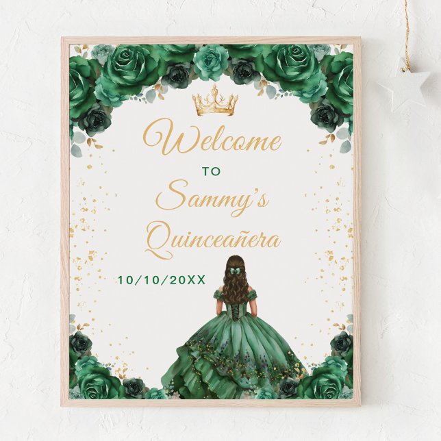 Póster Bienvenida a la Quinceañera Princesa Verde Oscuro (Subido por el creador)