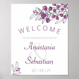 Póster Bienvenida a la recepción de la Boda Morada minima