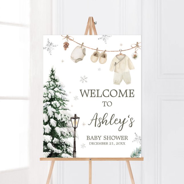 Póster Bienvenida a la Ropa Infantil de Invierno (Merry Little Winter Baby Clothes Baby Shower Welcome Sign)