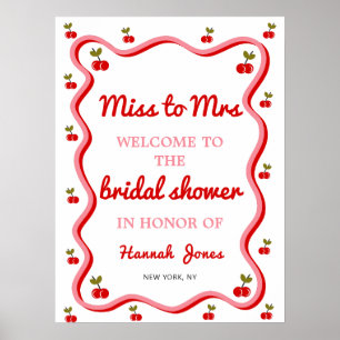 Póster Bienvenida a la señora Retro Cherry Bridal Shower