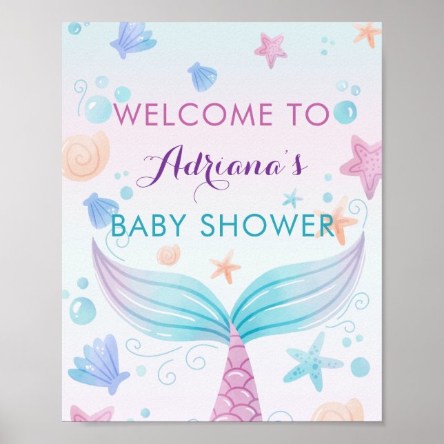 Póster Bienvenida a la sirena Baby Shower Shell Under the (Frente)