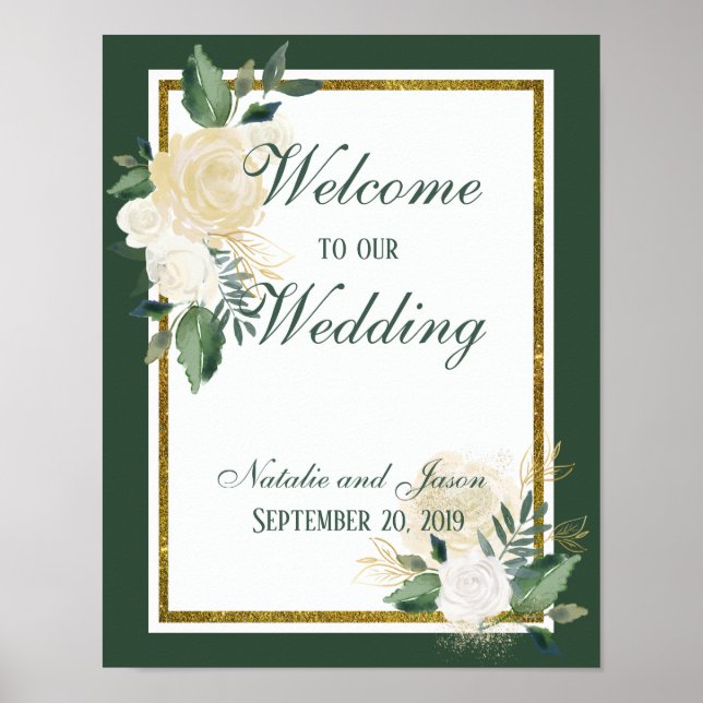 Póster Bienvenida a las acuarelas marfil, blanco y enúper (Frente)