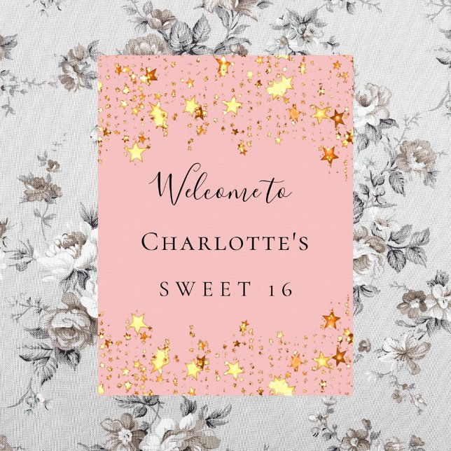 Póster Bienvenida a las estrellas doradas rosadas de la f (Subido por el creador)