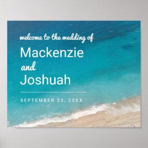 Póster Bienvenida a las olas del océano de bodas de playa