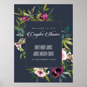 PÓSTER BIENVENIDA A LAS PAREJAS FLORALES NAVY RUBOR BURGU