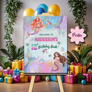 Póster Bienvenida a las Sirenas Brillantes Rosa Púrpura C
