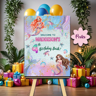 Póster Bienvenida a las Sirenas Brillantes Rosa Púrpura p