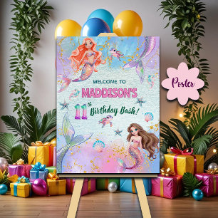 Póster Bienvenida a las Sirenas Brillantes Rosa Púrpura p