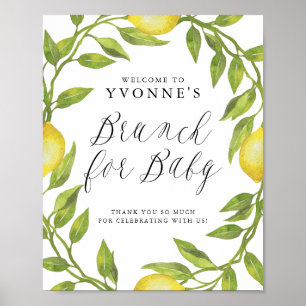 Póster Bienvenida a Lemon Greenery Wreath Baby Shower Bru