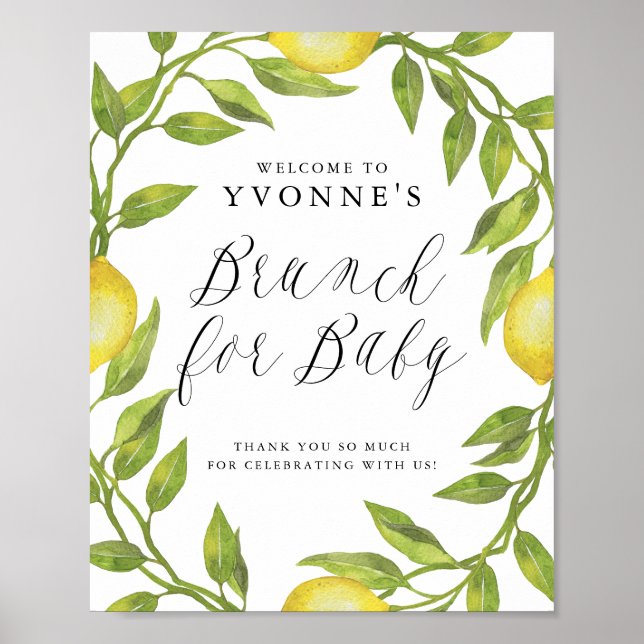 Póster Bienvenida a Lemon Greenery Wreath Baby Shower Bru (Frente)