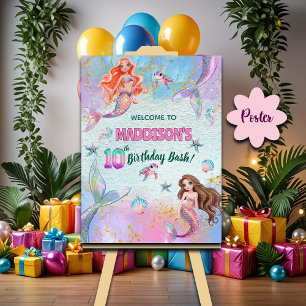 Póster Bienvenida a los 10 años de sirenas con brillo ros