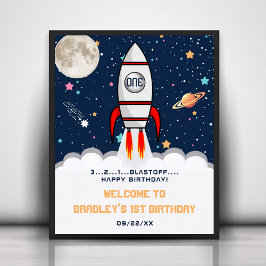 Póster Bienvenida a los 1 cumpleaños del espacio exterior