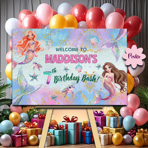 Póster Bienvenida a los 7 años de Sirenas Glitter Rosa Pú
