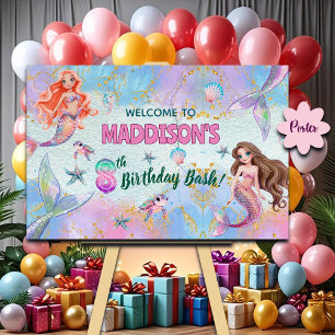 Póster Bienvenida a los 8 años de sirenas con brillo rosa