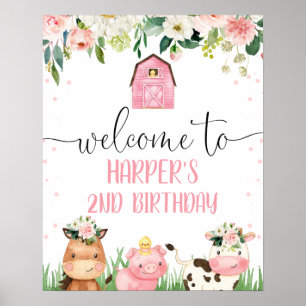 Póster Bienvenida a los animales de la granja floral Pink