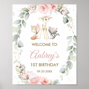 Póster Bienvenida a los animales de Woodland Greenery Flo