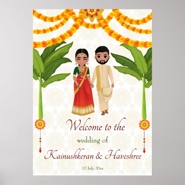 Póster Bienvenida a los árboles bananeros del boda telugu (Frente)