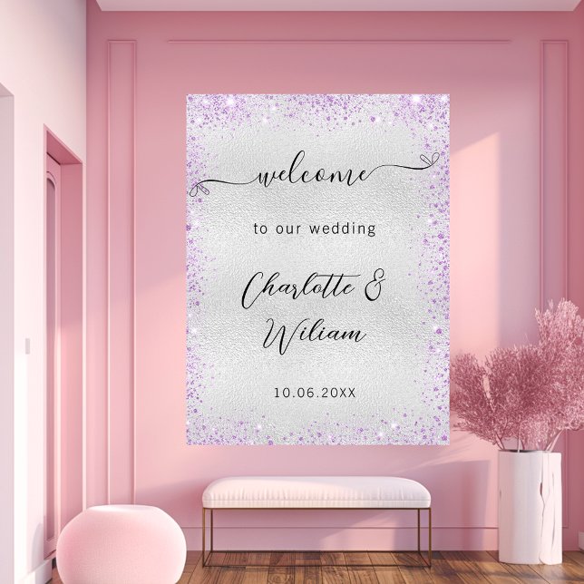 Póster Bienvenida a los brillantes violeta de plata boda (Subido por el creador)