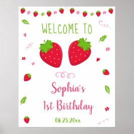 Póster Bienvenida a los cumpleaños del dulce de fresa de 