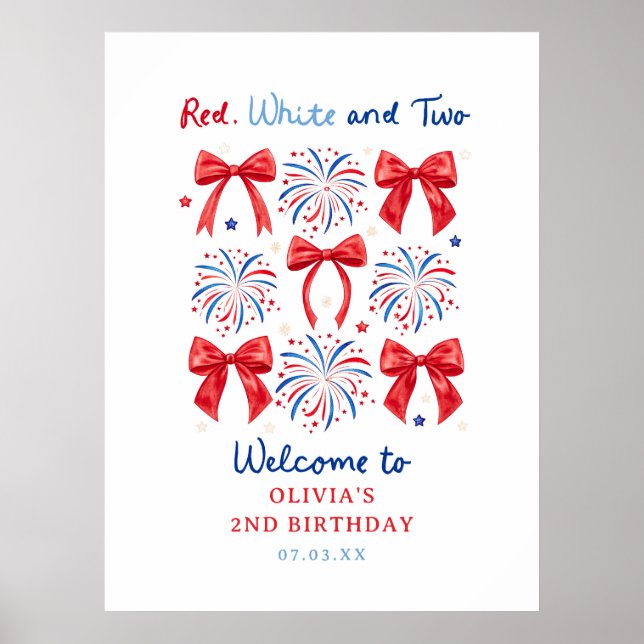 Póster Bienvenida a los dos Chicas de 2 de julio, blancos (Frente)