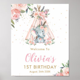 Póster Bienvenida a los Elefantes Florales Tribales de Pi