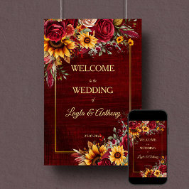 Póster Bienvenida a los girasoles de la boda de otoño con