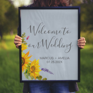 Póster Bienvenida a los girasoles en el Boda azul